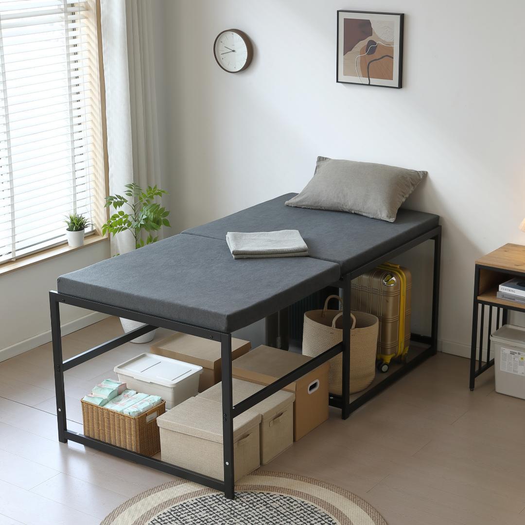 新登場！ハイタイプ伸長式ベッド　シングル　下収納に便利　２WAY　BLACK
