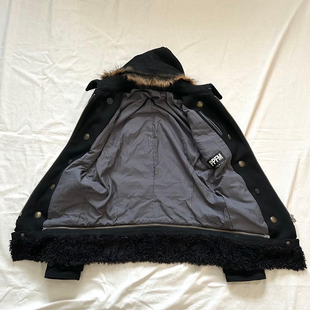 PPFM ナポレオンジャケット Pコート リアルファー ブラックy2k 00s