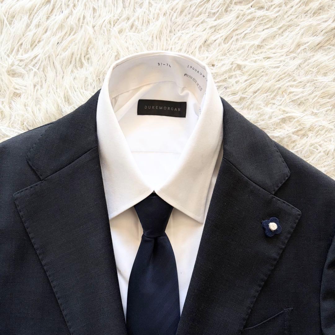 <最新ピン付>LARDINI 新ロゴ ダークグレー ウール スーツ 48