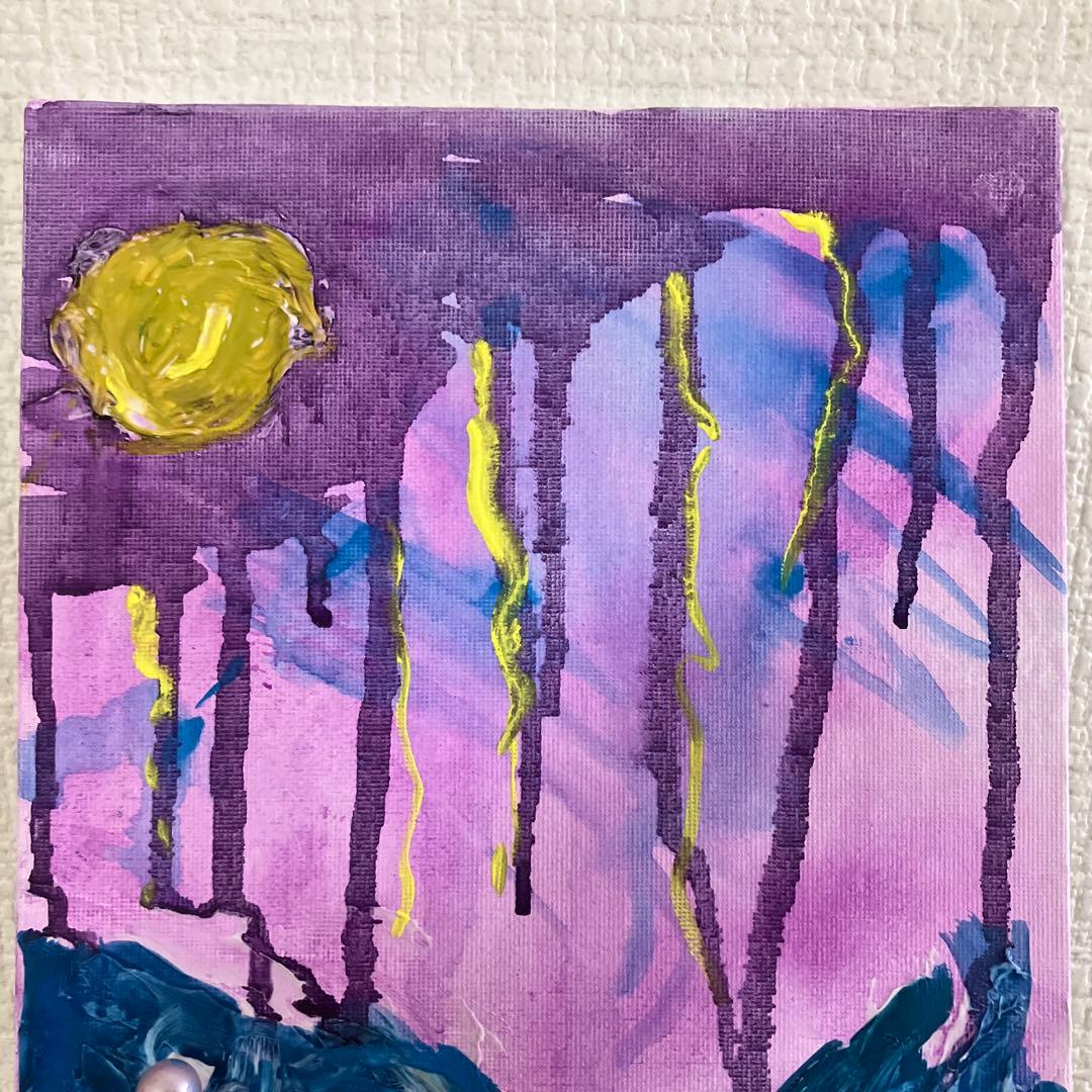 ピ*ー様 小4娘の絵　嵐の海　キャンバスボード縦25.5cm 横20.5cm