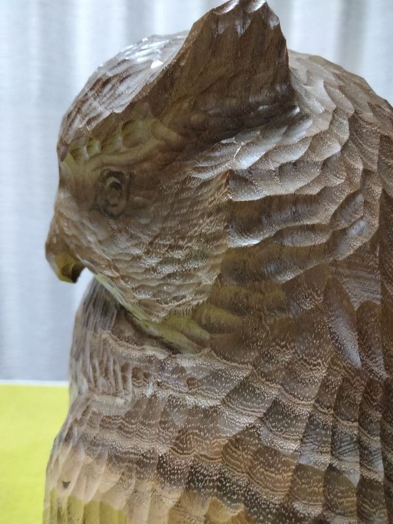 青山作　木彫　フクロウの置物 北海道洞爺湖　民藝