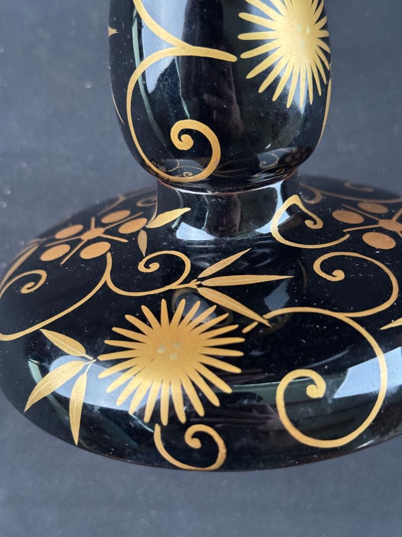 木製　時代　漆器　黒塗　高杯型　菓子器　梨地 松蒔絵　高月　共箱