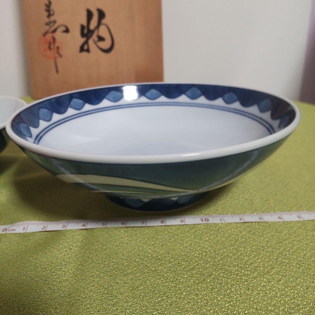 源右衛門 どんぶり 波 染付 蓋物 染錦 丼 小どん 中 6客 手描き 木箱