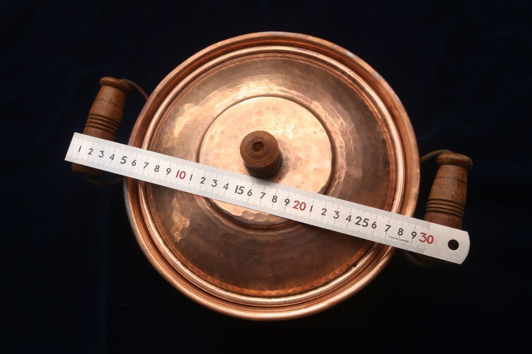 メキシコ　銅製 両手鍋 直径約25cm 木製ハンドル付き　値下げ