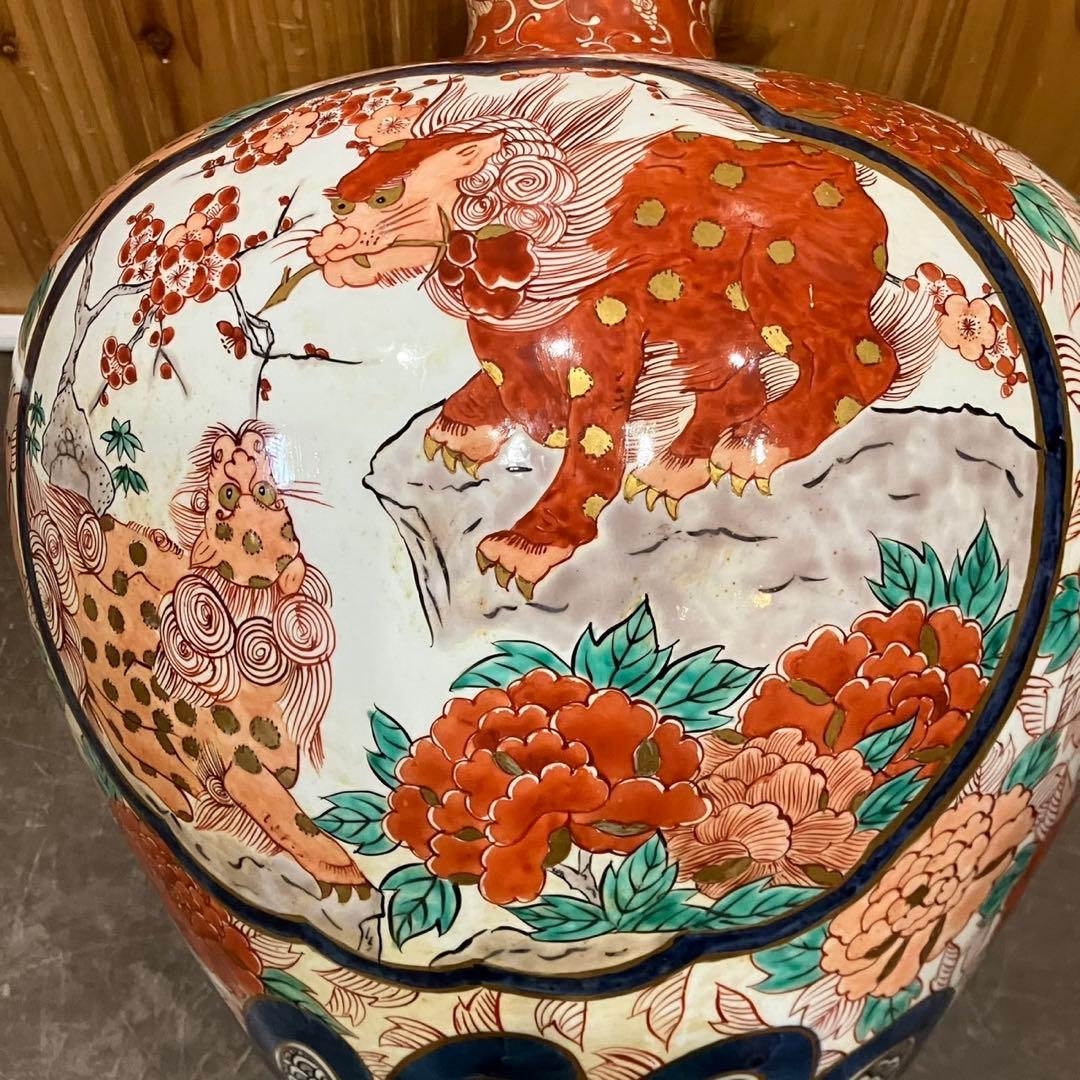 【有田焼/古泉窯 花瓶】赤絵 美人 花 高さ42cm 飾壺 古美術品