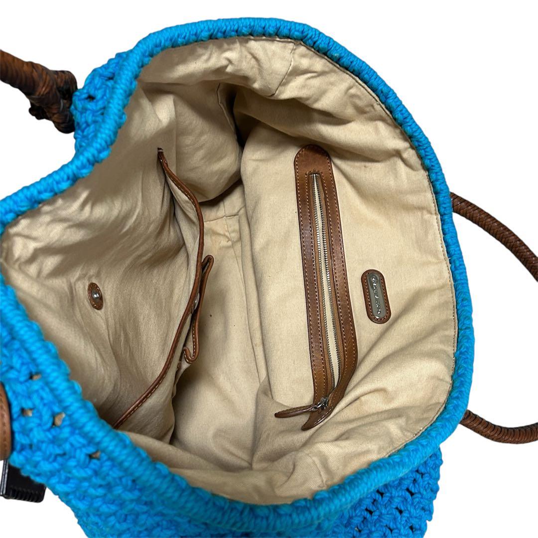 ラルフローレン　カーフ レザー コットン ニット 編み込みトートバッグ