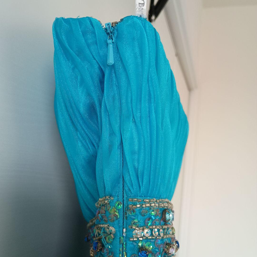 Bicici ブルー フリル シフォン ロングドレス