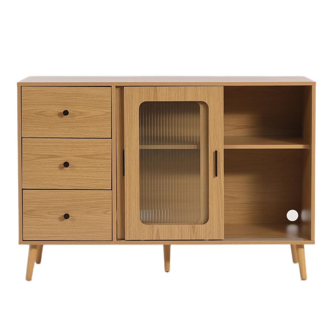 タイムセール！新作のキャビネット　引き出し付き　食器棚　扉付き　NATURAL