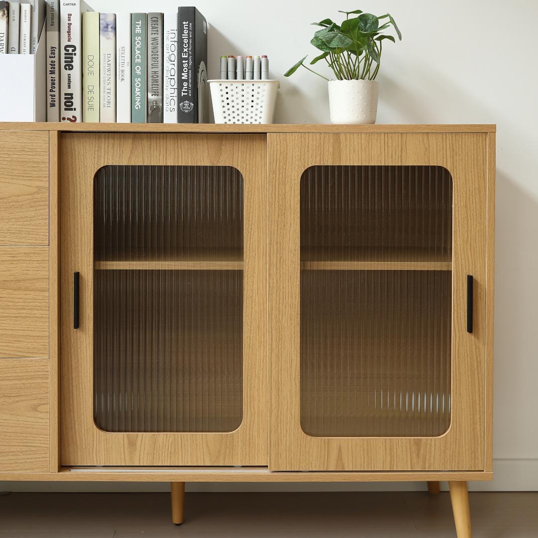 タイムセール！新作のキャビネット　引き出し付き　食器棚　扉付き　NATURAL