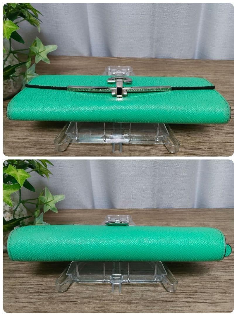 極希少 Ferragamo 長財布 グリーン メタルバー フェラガモ 財布 緑