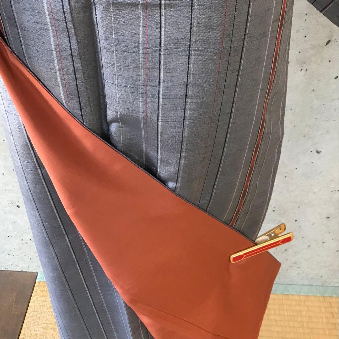 【ますいわ屋】正絹　縞柄の紬お着物　袷