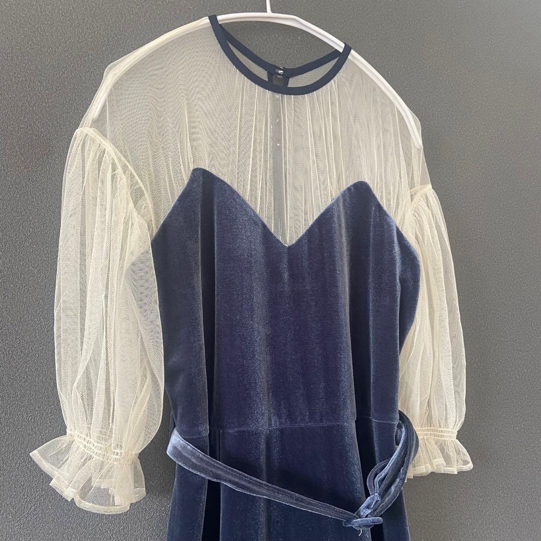 美品★Ameri★TULLE SLEEVE TIGHT DRESS★オケージョン