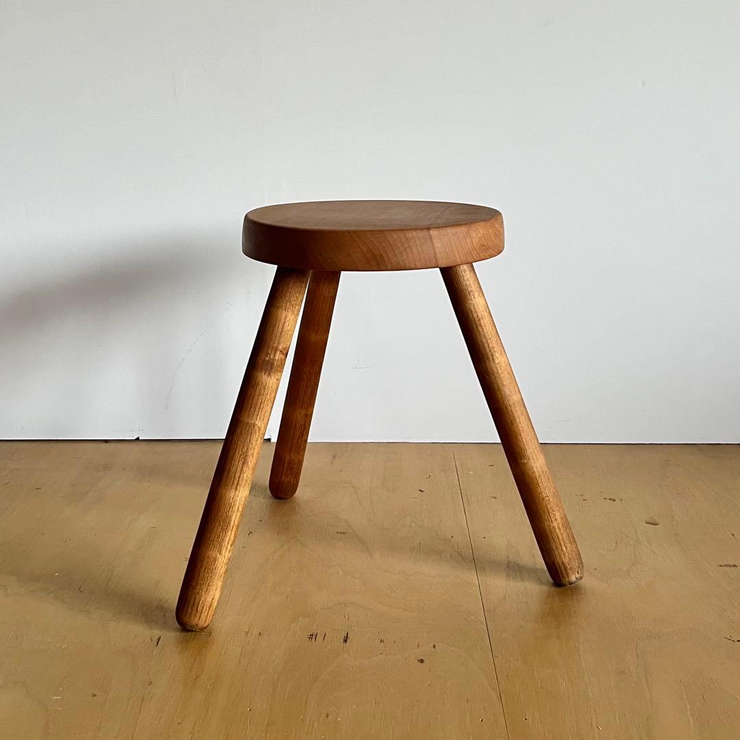 ヴィンテージスツール 3本脚 ブルータリズム フランス製 無垢材