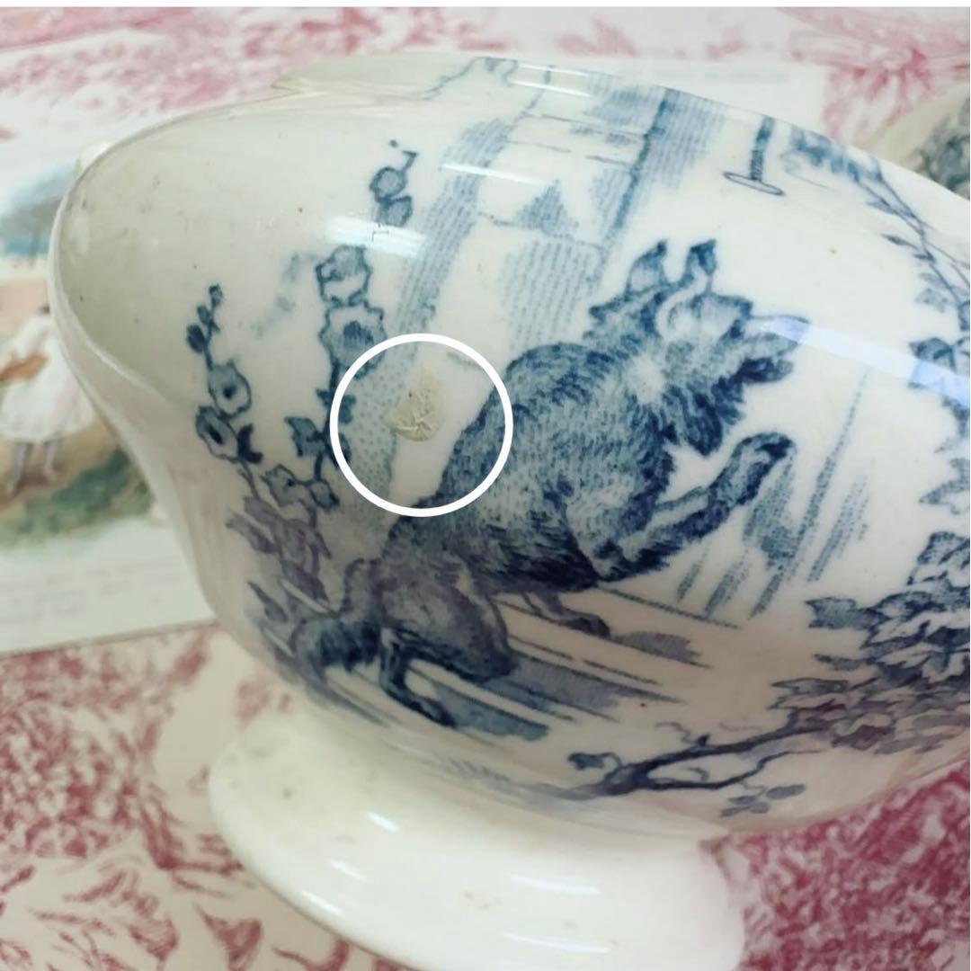 セール　フランスアンティーク　おままごと食器　赤ずきん　青　スーピエール