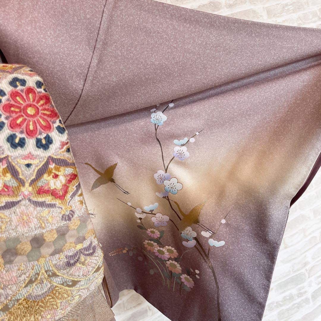 訪問着　フルセット　鶴　飛び立つ鶴　金彩加工　螺鈿加工　入学式　卒業式　Q5