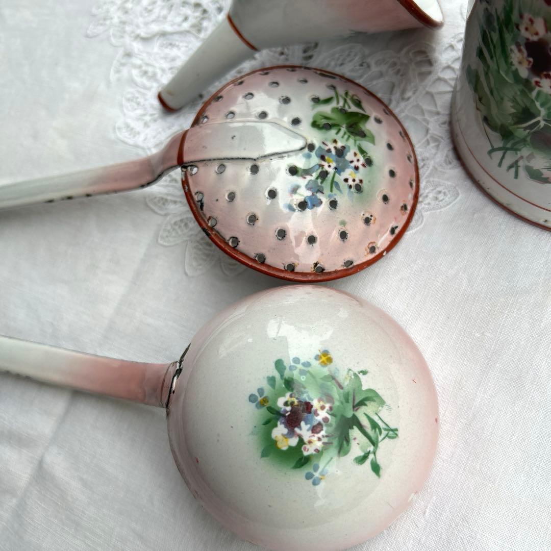 フランスアンティーク　japy 忘れな草のホーローウェディングセット