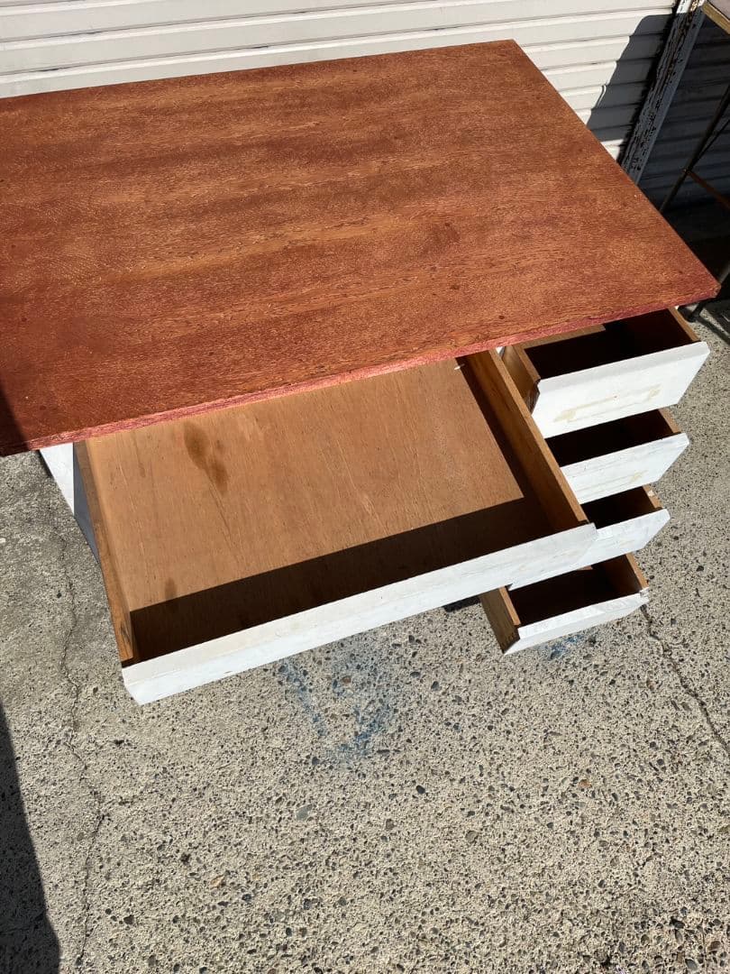 ジャパンヴィンテージ 古い勉強机 作業台 木製 シャビーペイント アトリエ