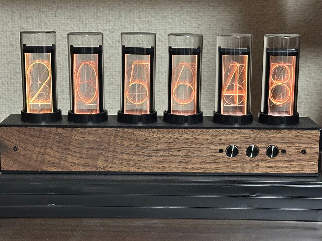 Gixie Clock ニキシー管風の置時計 木目調ブラウン×ブラック