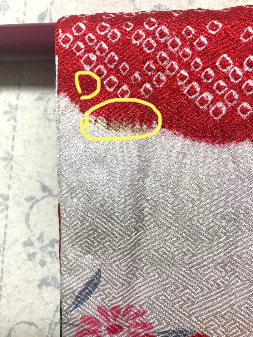 七五三7歳着物セット　正絹　絞り入り　可愛い和花　蝶❤️髪飾り　バック