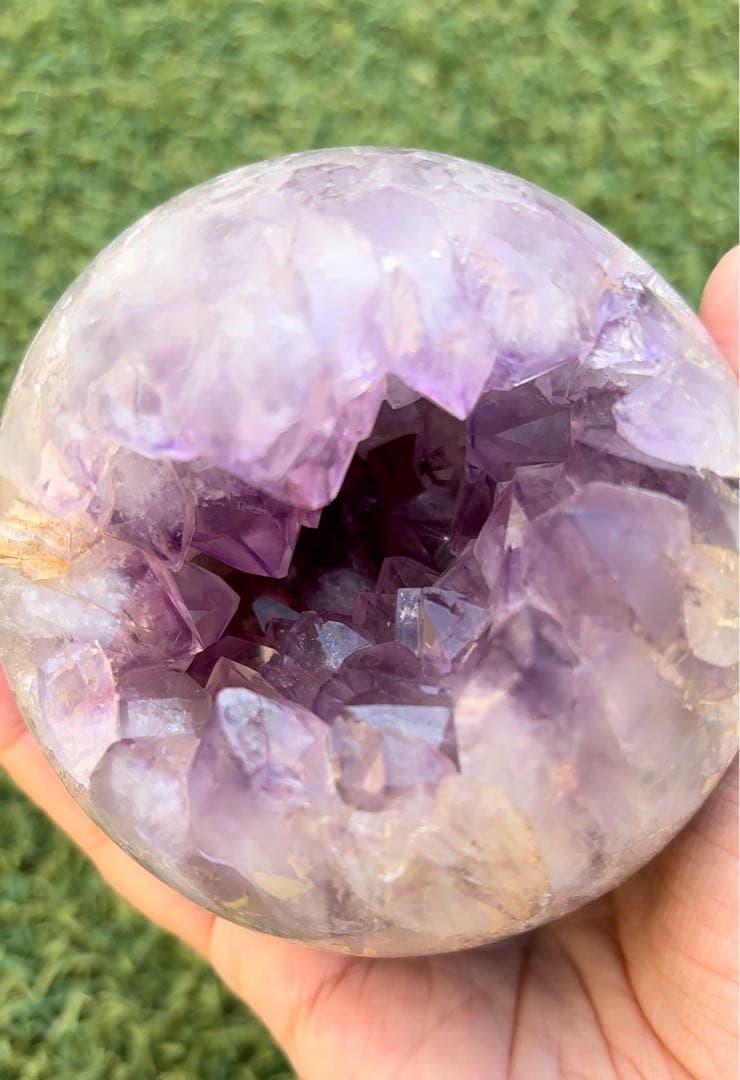 【新品】希少ノーセメント　ブラジル産アメジスト　笑口　スフィア　 原石　 置物