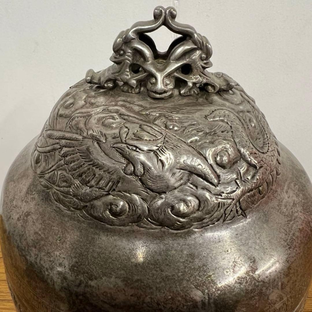 鳥のモチーフ 蓋付き小物入れ ニッケルシルバー