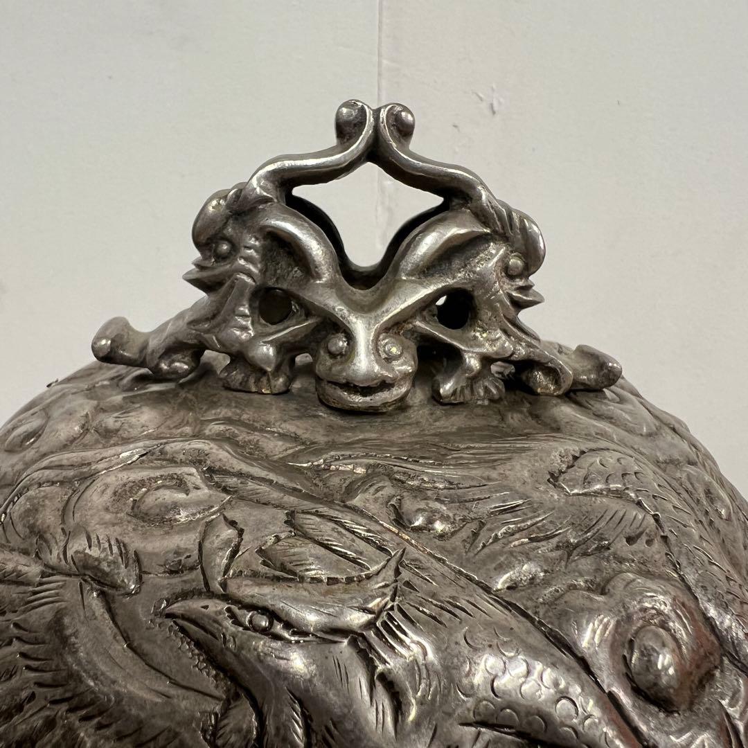 鳥のモチーフ 蓋付き小物入れ ニッケルシルバー