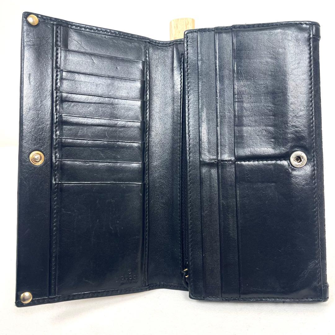 グッチ　長財布　スタッズ　GGキャンバス　総柄　ロゴ型押し　レザー　ブラック