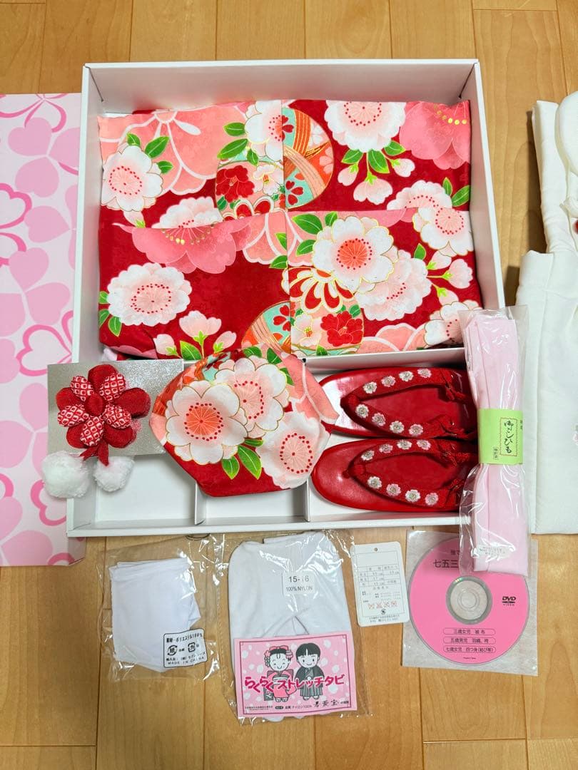 七五三　女の子着物3歳　花柄被布セット　ガールズ753フルセット