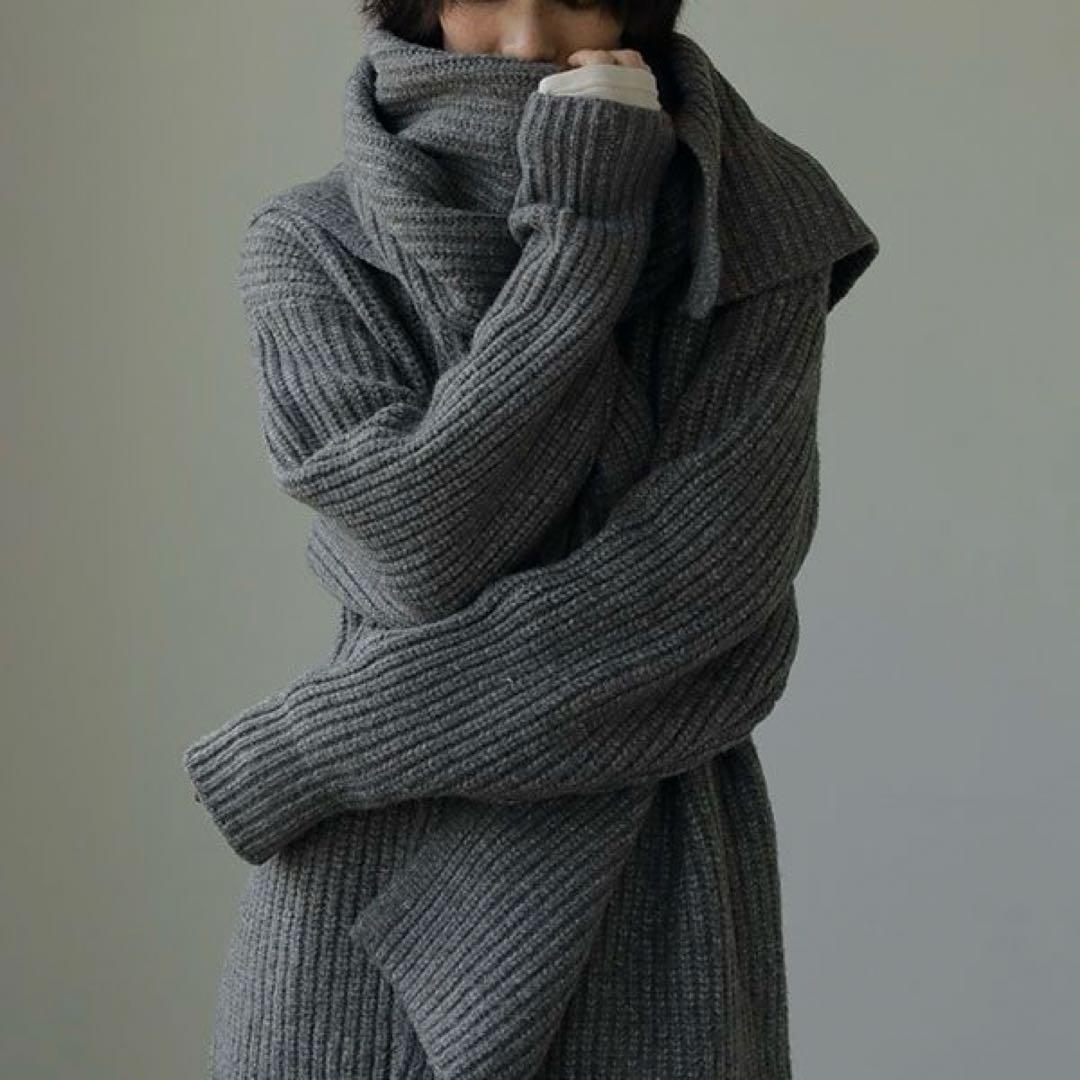 【美品】ETRE TOKYO アシメトリーストールニットカーディガン グレー