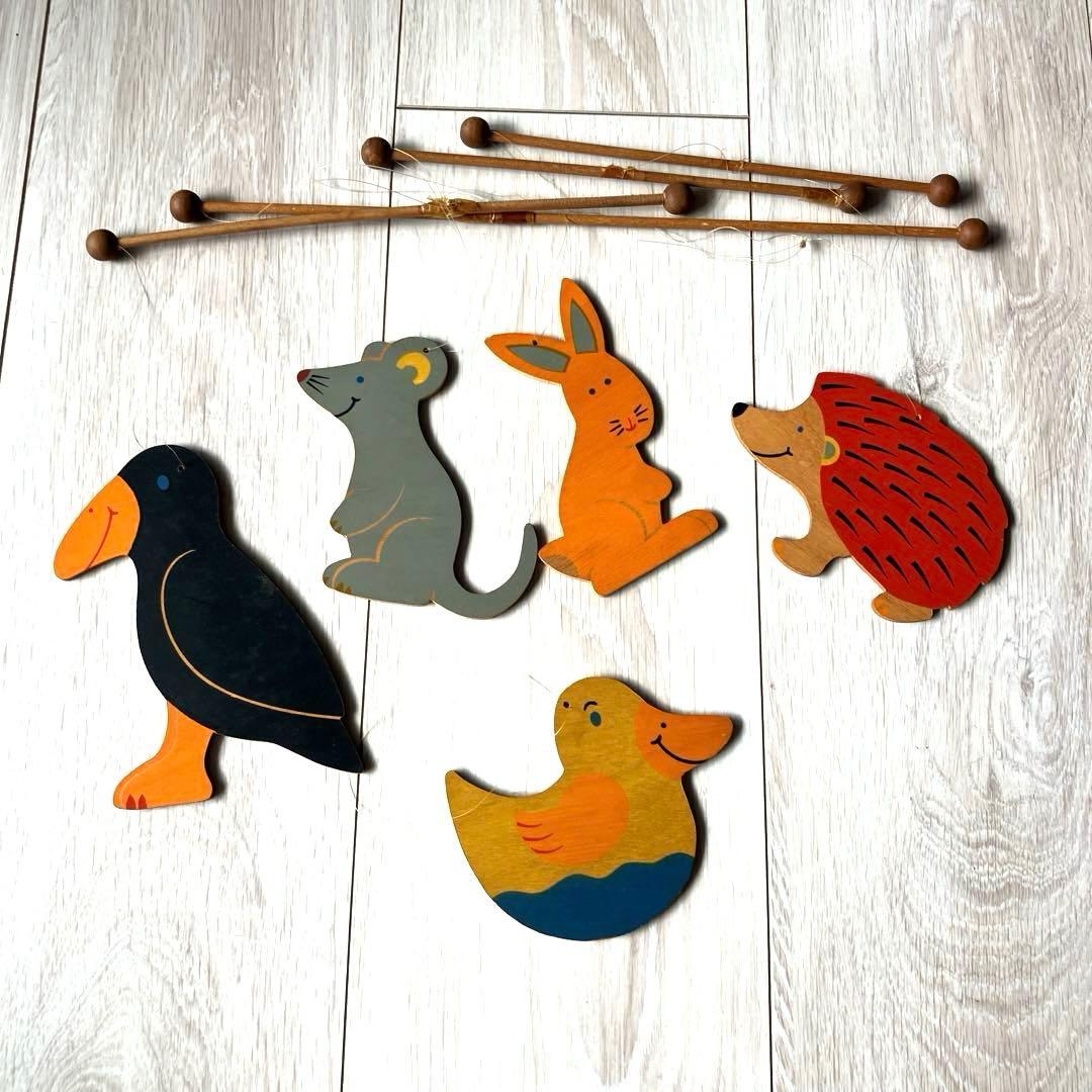 【匿名配送✨希少】ゆらゆら　木のモビール　木製　動物　モビール ドイツ　ヘラー