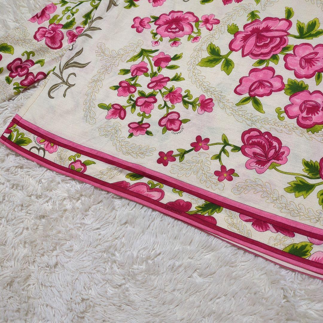 美品！LEONARD　花柄シルクカットソー　Lサイズ　総柄　アイボリー
