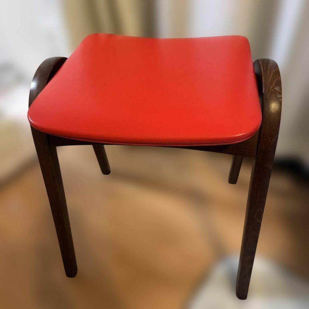 秋田木工 AKITAMOKKO 木製スツール 赤座面 曲木 ヴィンテージ