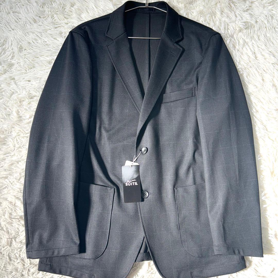 アオキ【未使用タグ付】パジャマスーツプリントジャージ紺ウィンドウペン　ゆったりM