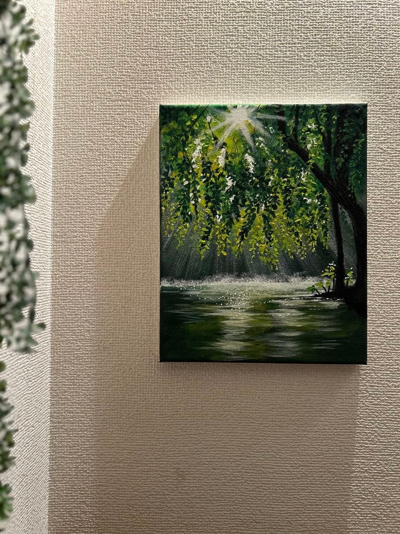 る*り様 風景画　アクリル絵画　お日様のシャワー