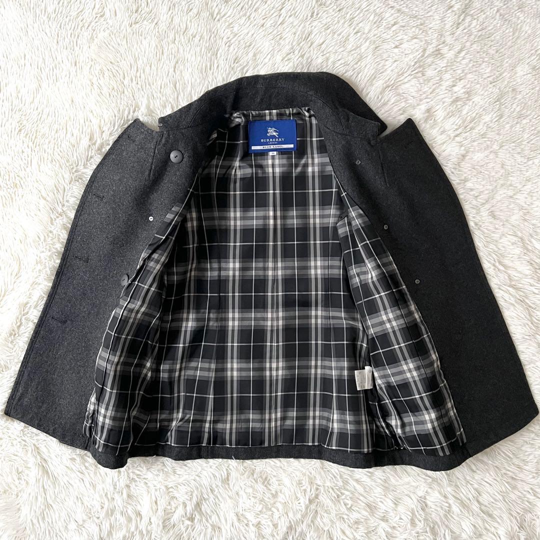 バーバリーブルーレーベル ノバチェック 金ボタン ピーコート ナポレオン 38