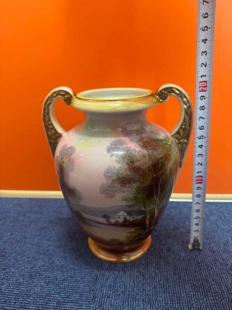 1855  オールドノリタケ　風景画　双耳花瓶　j