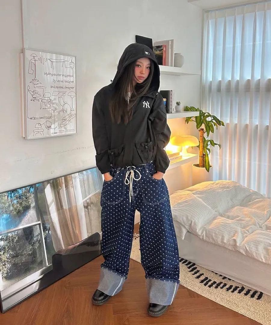 パンツ fancy club String Dot Roll-Up Pants