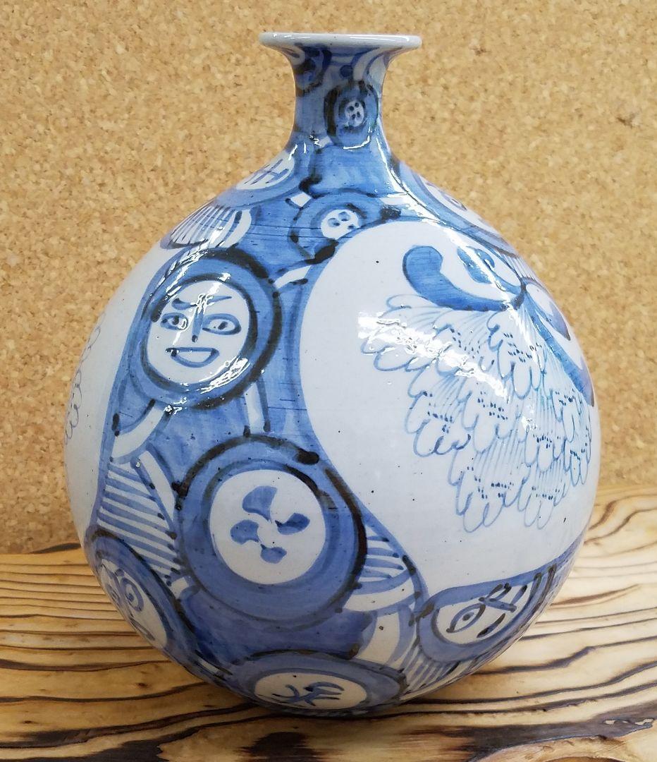 九谷焼　紅椿　花瓶　手描き　骨董