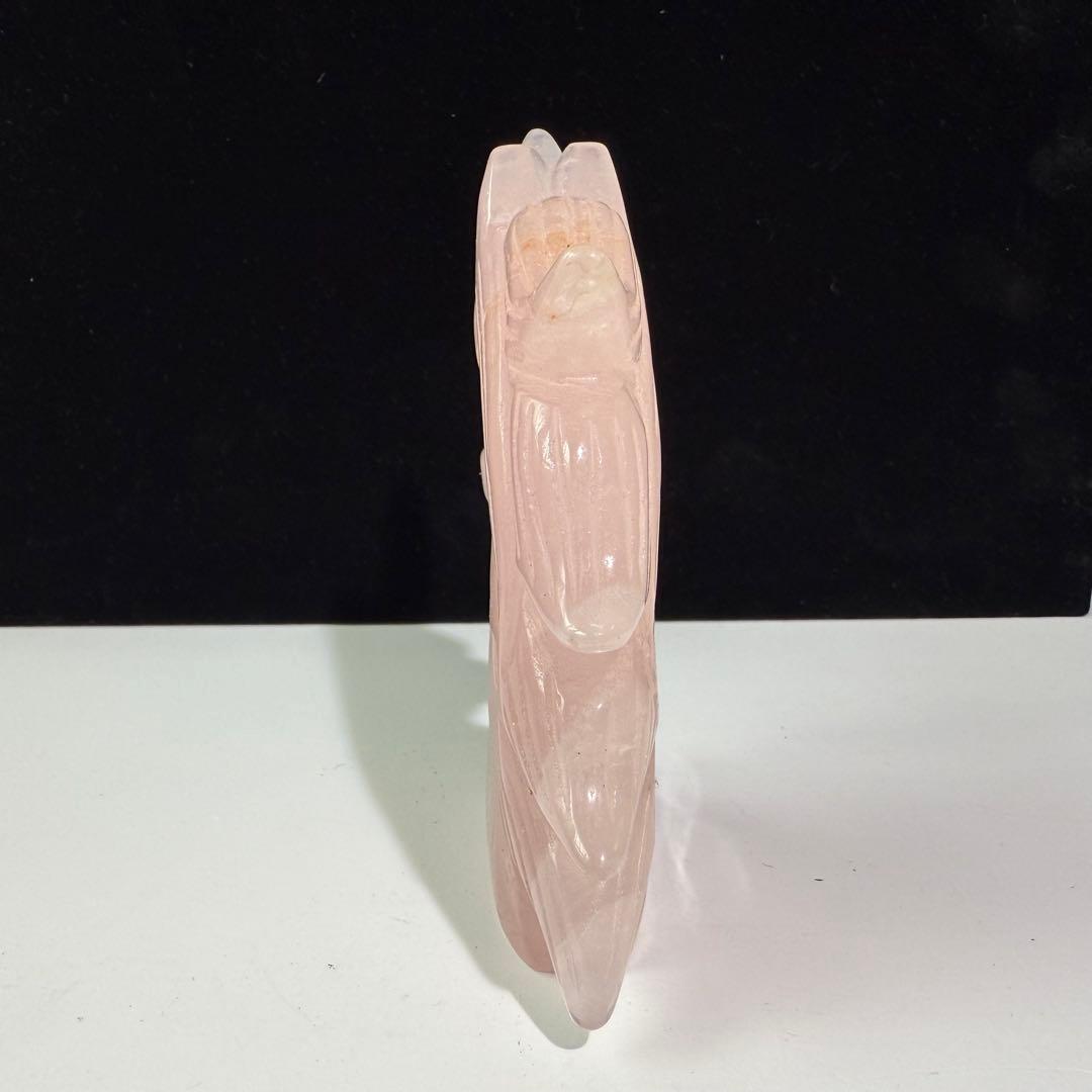 天然石ローズクォーツのユニコーン　置物　彫物NO.073102