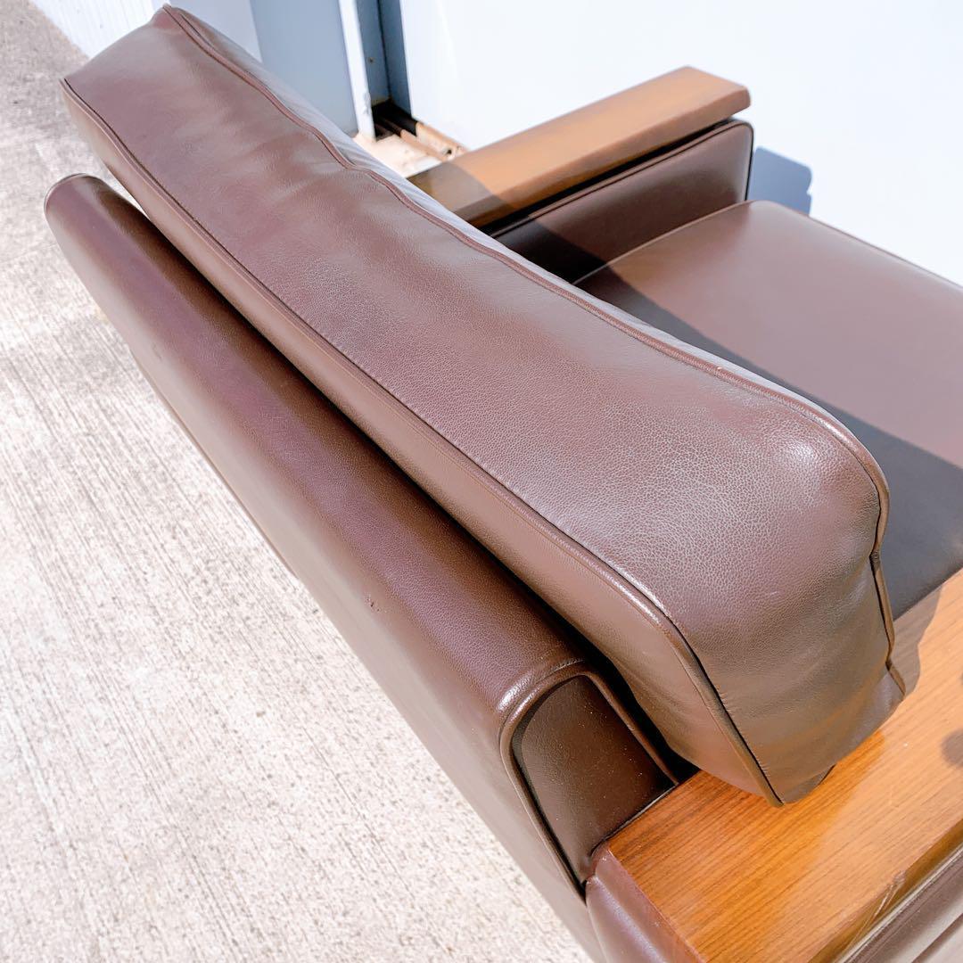 【送料無料】Karimoku カリモク レザー 1人掛けソファ 昭和レトロ 茶②