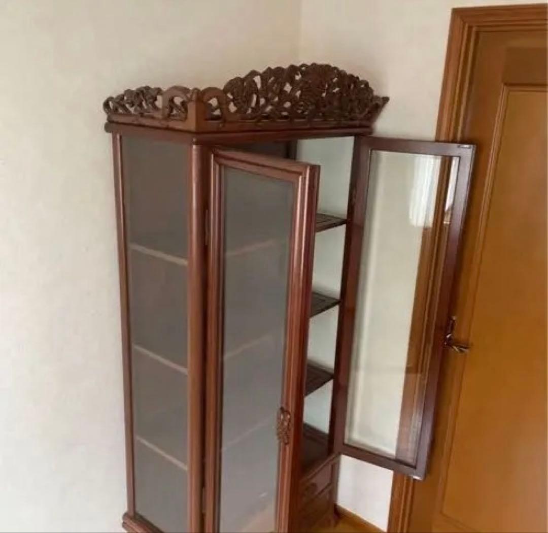 【極美品】アンティーク 三越購入 唐木家具 葡萄唐草透彫 飾り棚 キュリオケース