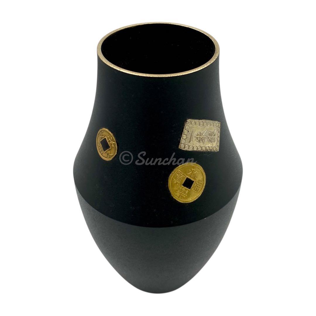 【未使用品】 花瓶 輪島塗 古銭 寛永通宝 一朱銀 文久永宝 共箱 ちりめん布付