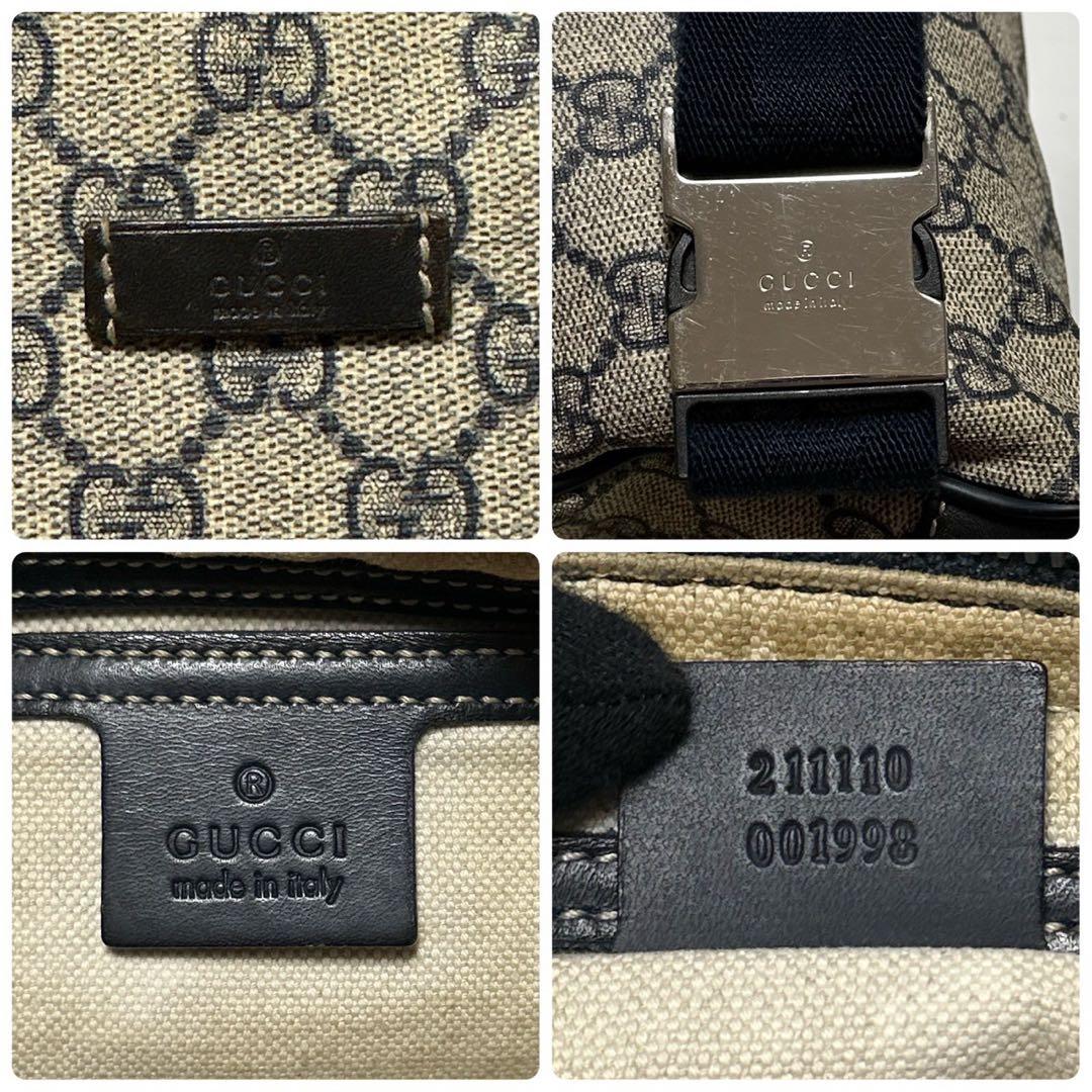 l49【極美品】グッチ　GGスプリーム レザー　ネイビーボディバッグショルダー.