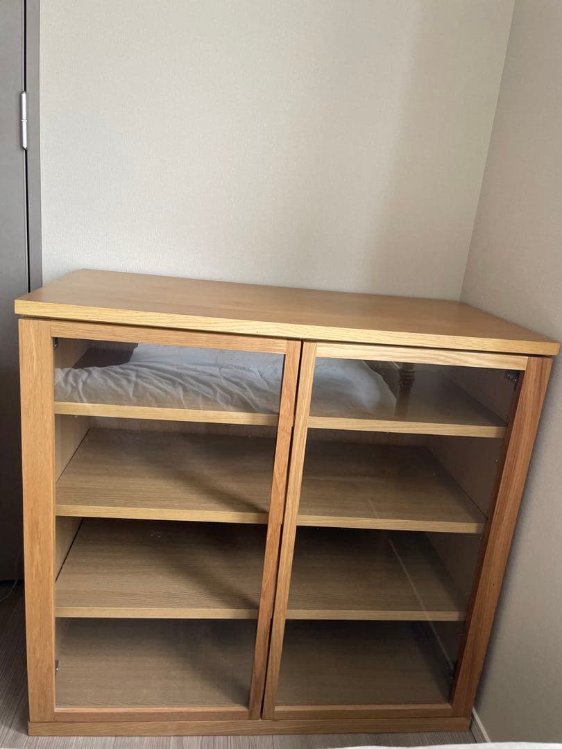 【週末限定値引中（8/2-3）】木製キャビネット ガラス扉 オーク材 収納