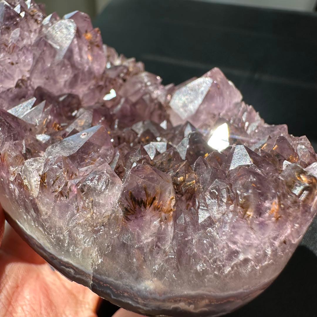 天然石タイチンルチルクォーツ共生アメジストの原石　置物NO.022408