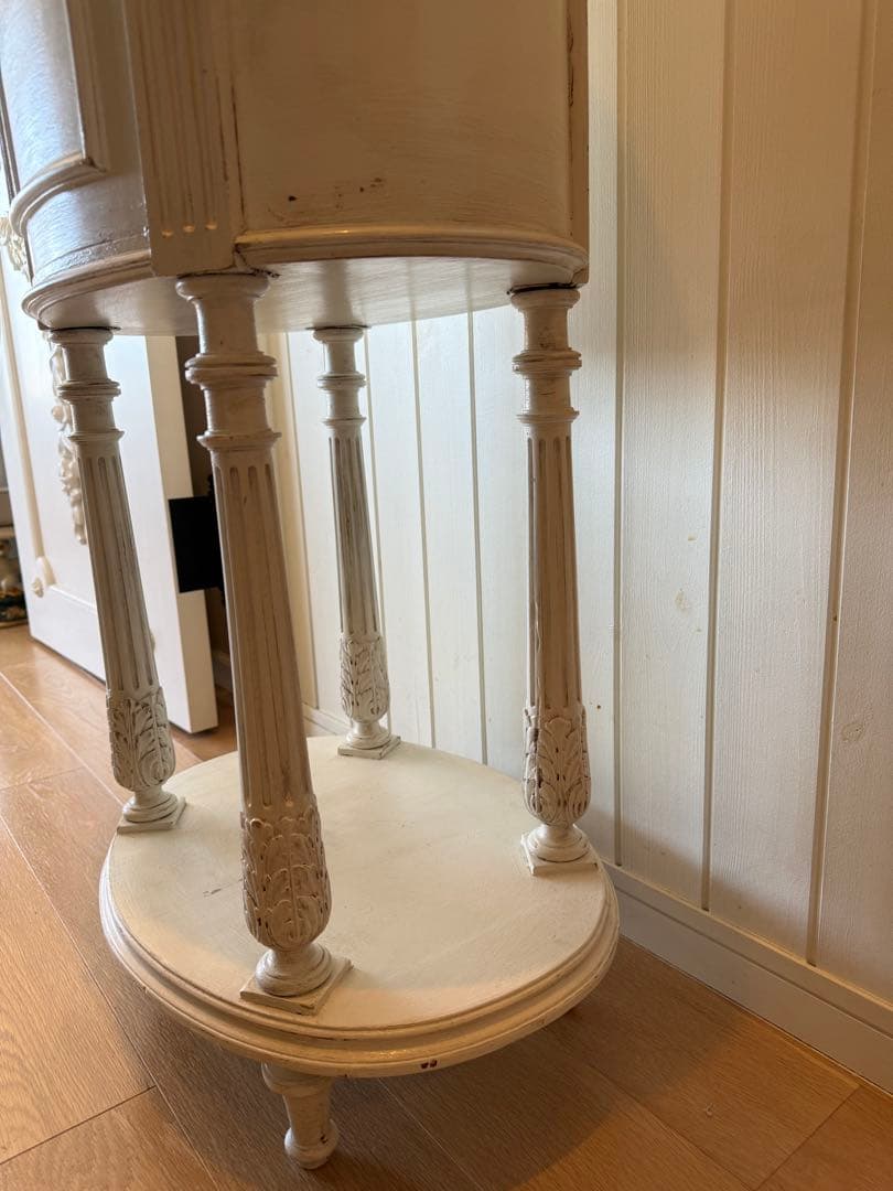 フランスアンティークリペイントクラシックスタイル ホワイトサイドオーバルテーブル