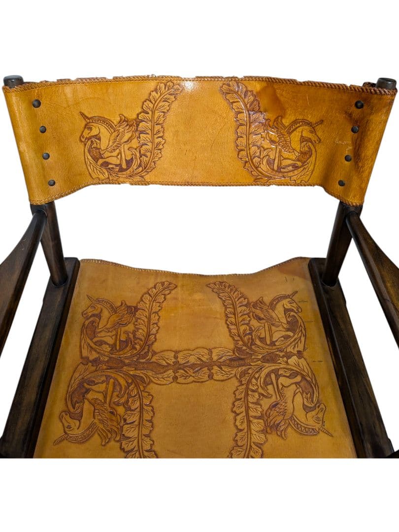 【希少】皮革仕様 ディレクターズチェア 折りたたみチェア