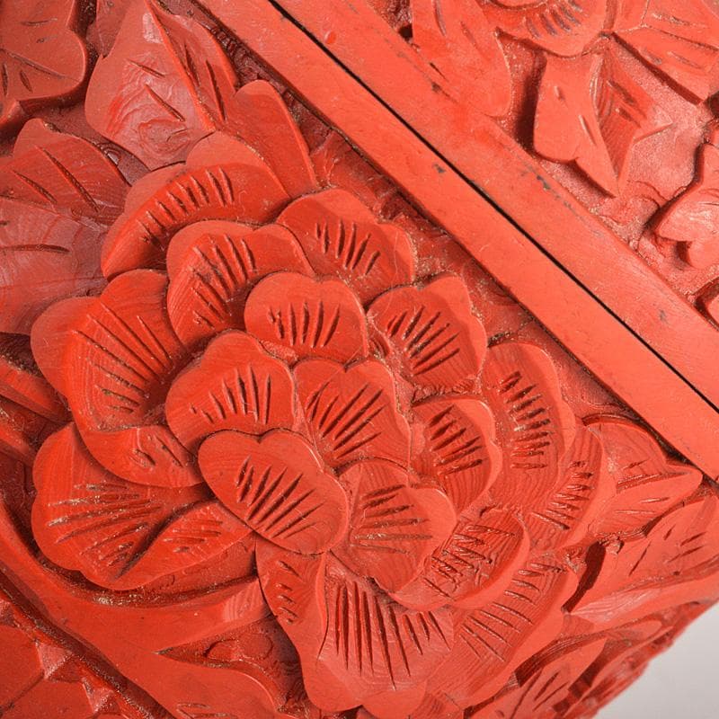 中国　堆朱　牡丹文　茶器　蓋物　棗　V　6434