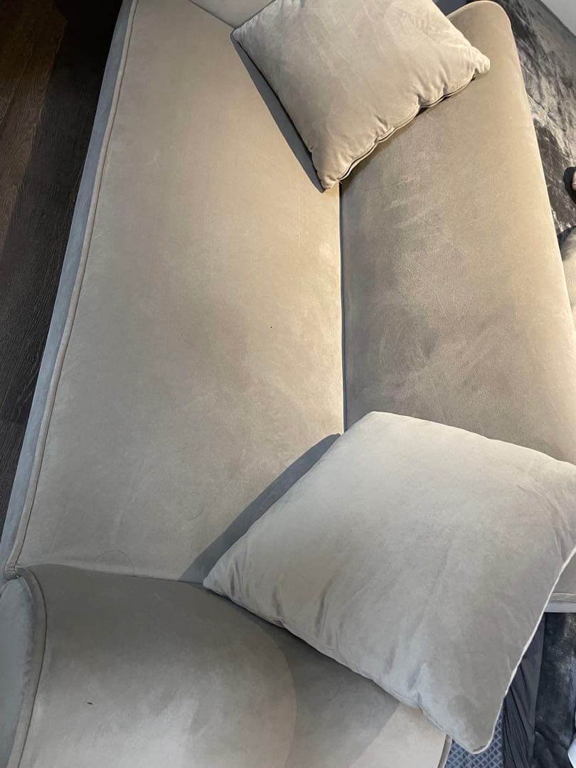 ベージュ ベルベット風 2人掛けソファLOWYA ロウヤ ソファベッドセット