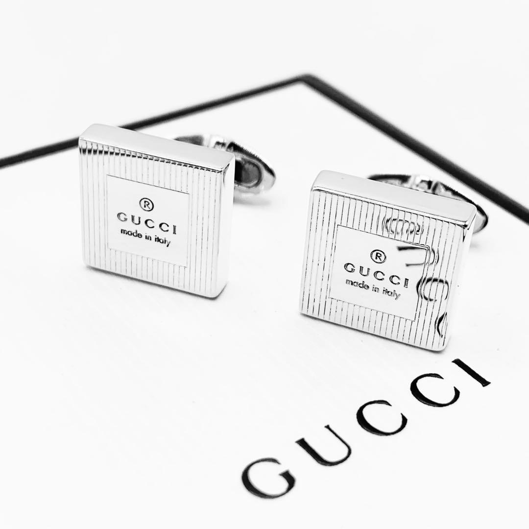 【超美品】GUCCI カフス　冠婚葬祭　オシャレ　925 スクエア　ロゴ